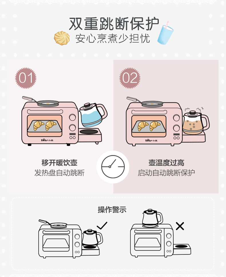 小熊(bear)家用全自动多功能三合一早餐机【烤炉吐司煎蛋】_说明书